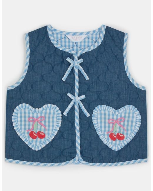 Accessorize Blue Cherry Gingham Quilted Waistcoat