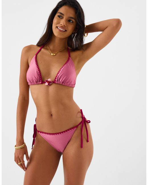 Accessorize Red Whipstitch Triangle Bikini Top