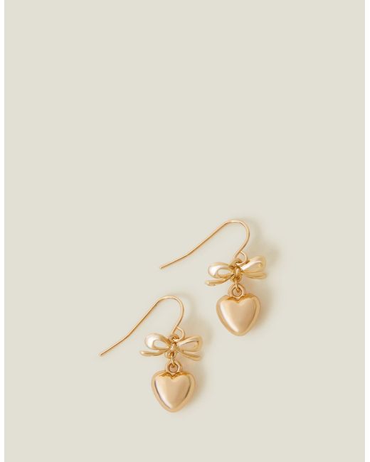 Accessorize Natural Gold Heart Bow Drop Earrings