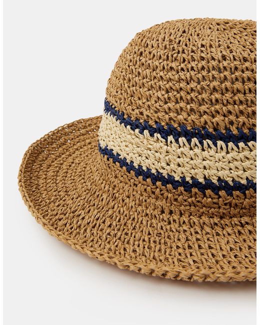 Accessorize Brown Varsity Stripe Woven Bucket Hat