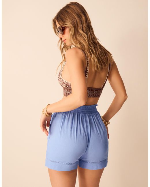 Accessorize Blue Linen Lace Trim Beach Shorts