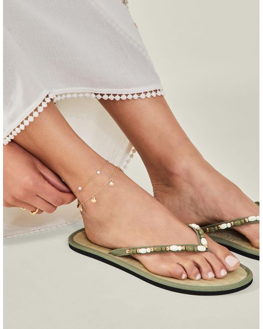 Accessorize Natural Women's Gold 3-pack Shell And Pearl Anklets