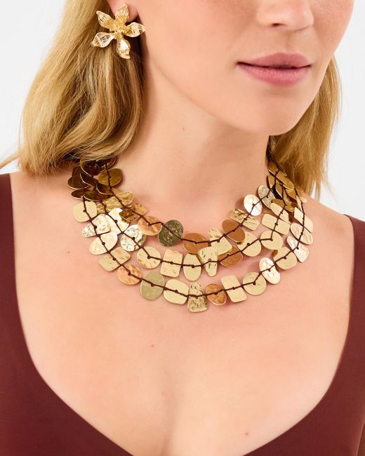Accessorize Metallic Textured Disc Layered Necklace