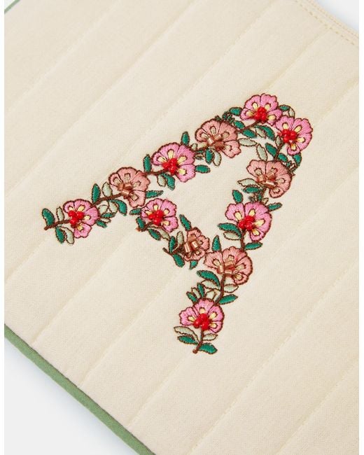 Accessorize Natural Embroidered Initial Quilted Pouch