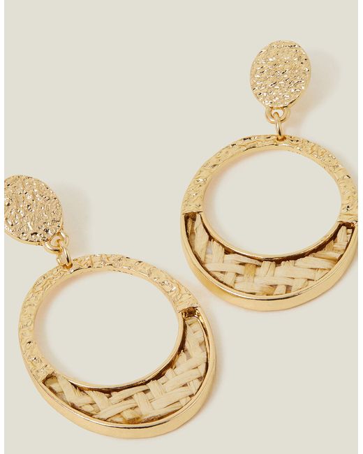Accessorize Metallic Gold Raffia Inlay Hoop Earrings