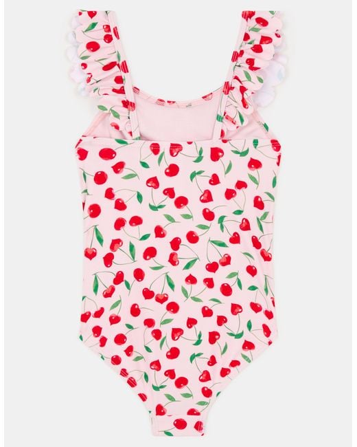 Accessorize Red Little Girl's Sleeveless Cherry Print Girls Frill Swimsuit