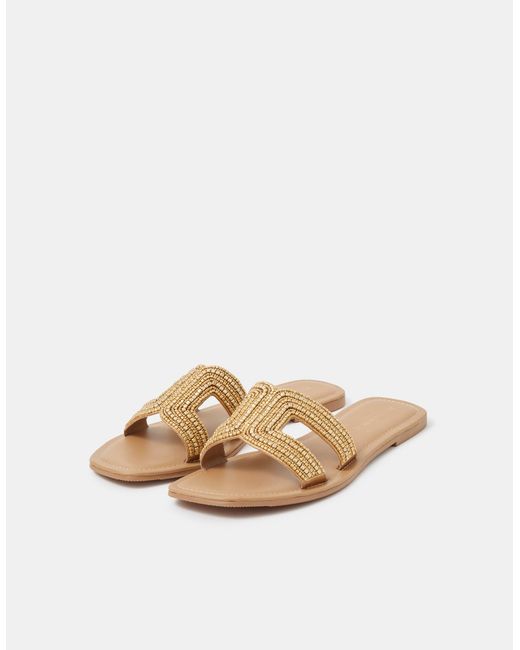 Accessorize Brown Beaded Cut Out Slide Sandals