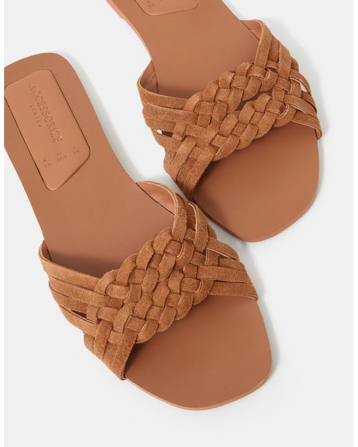 Accessorize Brown Woven Leather Slide Sandals