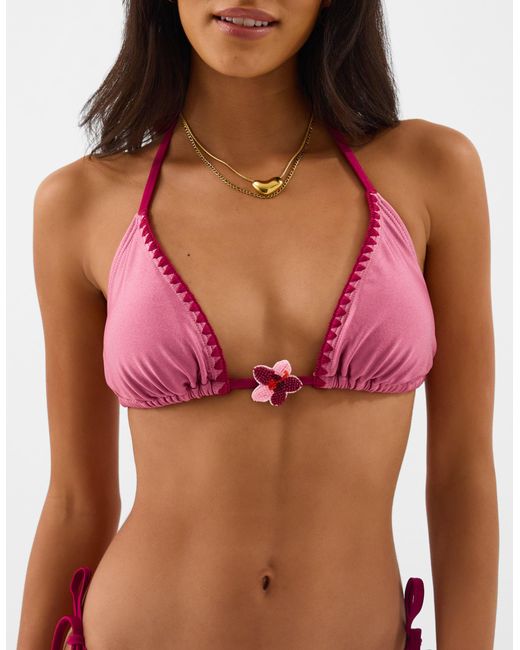 Accessorize Red Whipstitch Triangle Bikini Top