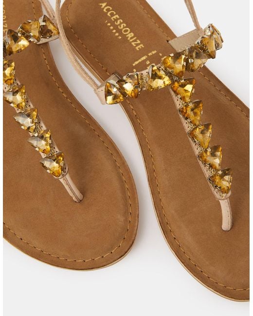 Accessorize Metallic Gemstone Leather Sandals