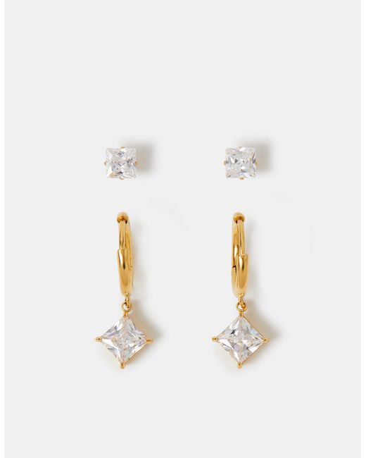 Accessorize Brown 2-Pack Stainless Steel Stud & Hoop Drop Earrings
