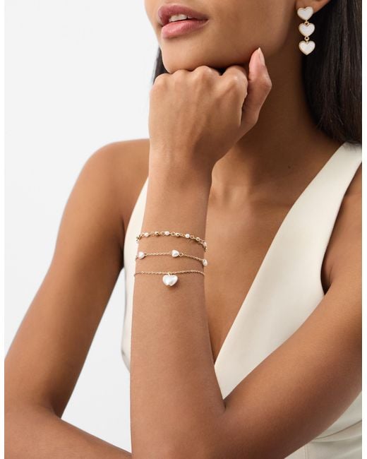 Accessorize White 3-Pack Pearl Heart Bracelets