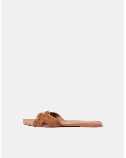 Accessorize Brown Woven Leather Slide Sandals