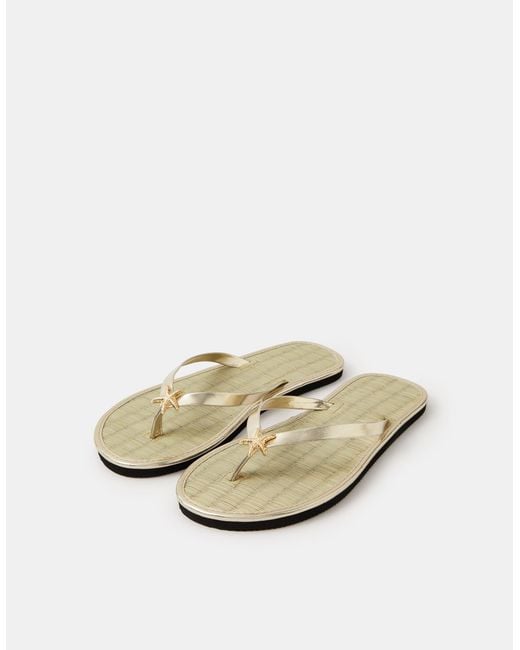 Accessorize Natural Starfish Metallic Seagrass Flip Flops