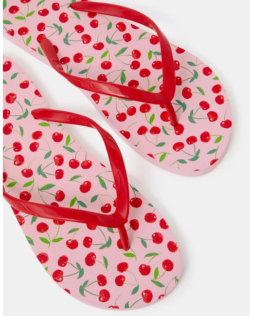 Accessorize Red Cherry Print Flip Flops