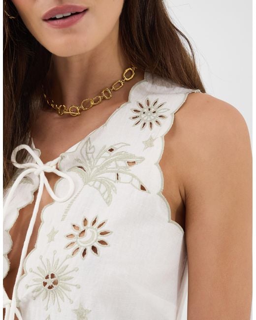 Accessorize White Celestial Cutwork Tie Front Tank Top