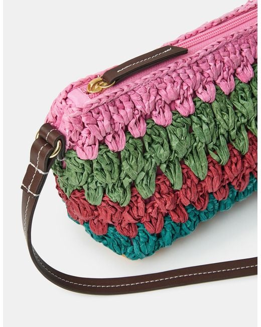 Accessorize Pink Mix Woven Raffia Crossbody Bag