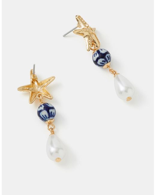 Accessorize Brown Starfish Pearl Drop Earrings