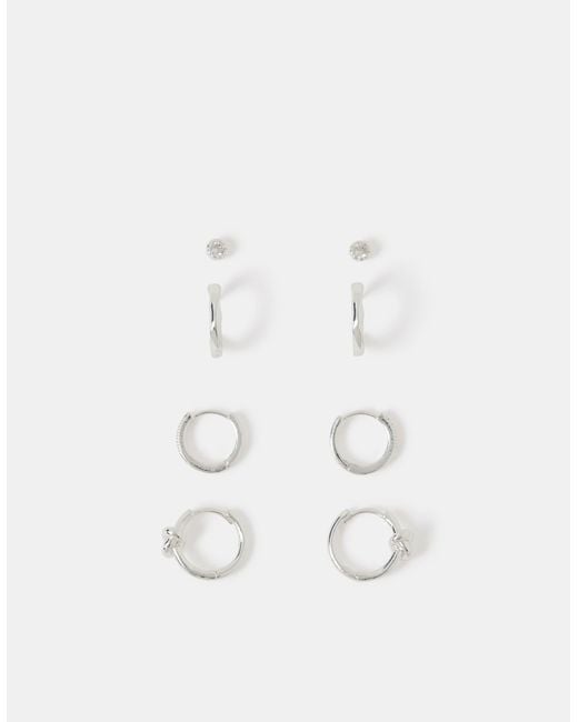 Accessorize White 4-Pack Sterling-Plated Knot Stud & Hoop Earrings
