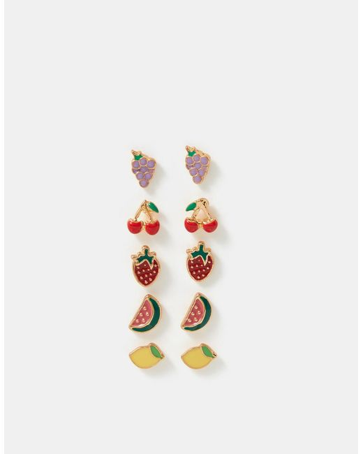 Accessorize Brown 5-Pack Fruit Stud Earrings