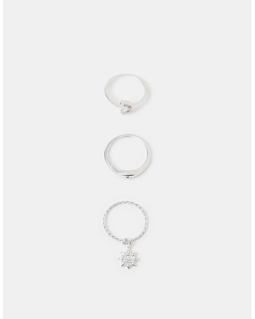 Accessorize White 3-Pack Sun Charm Rings