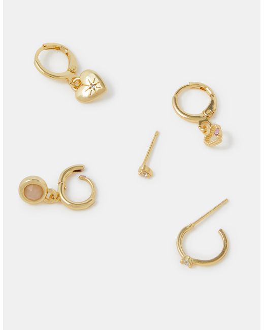 Accessorize Metallic 5-Pack 14Ct-Plated Rose Quartz Stud & Hoop Earrings