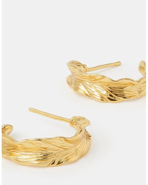 Accessorize Metallic 14Ct-Plated Feather Hoop Earrings