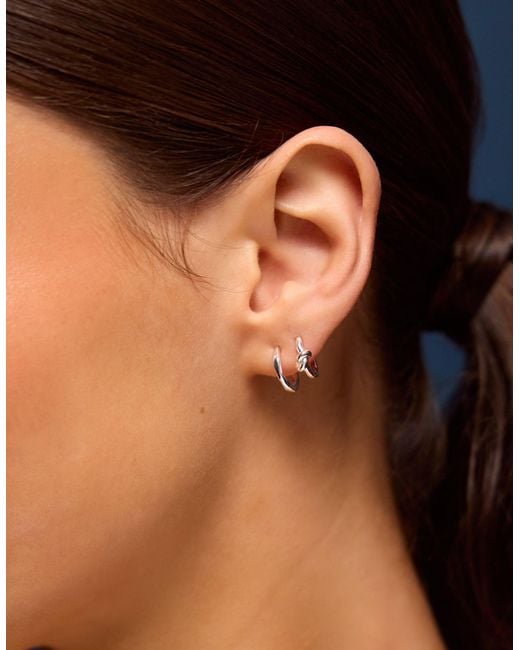 Accessorize White 4-Pack Sterling-Plated Knot Stud & Hoop Earrings