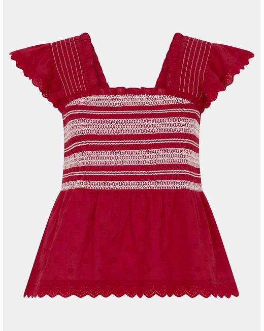 Accessorize Red Cotton Broderie Smocked Top