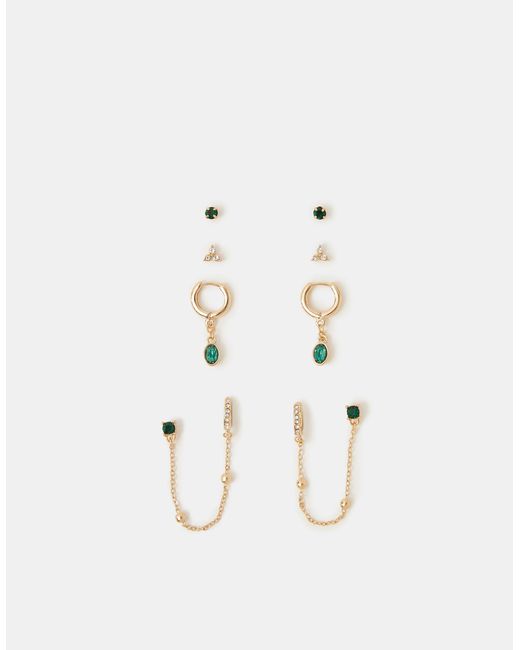 Accessorize Green 4-Pack Gemstone Stud & Hoop Earrings