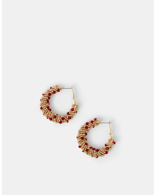 Accessorize Red Statement Beaded Hoop Earrings