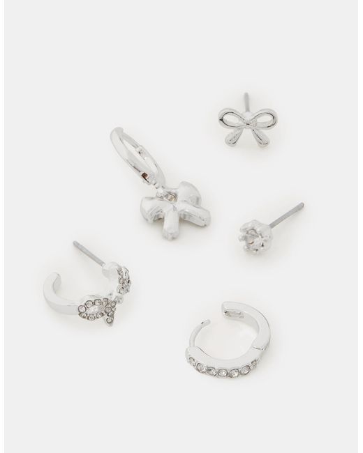 Accessorize White 5-Pack Bow Stud & Hoop Earrings