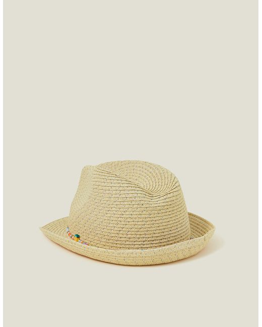 Accessorize Natural Toddler's Girls Beaded Band Straw Hat, Size: 3-6 Years