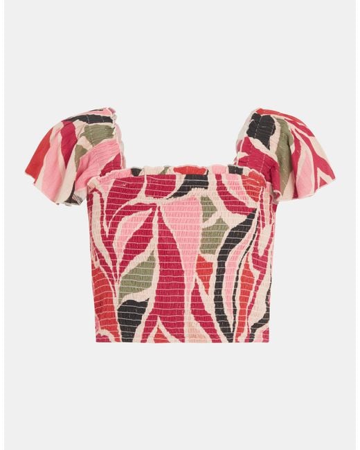 Accessorize Red Abstract Print Smocked Crop Top