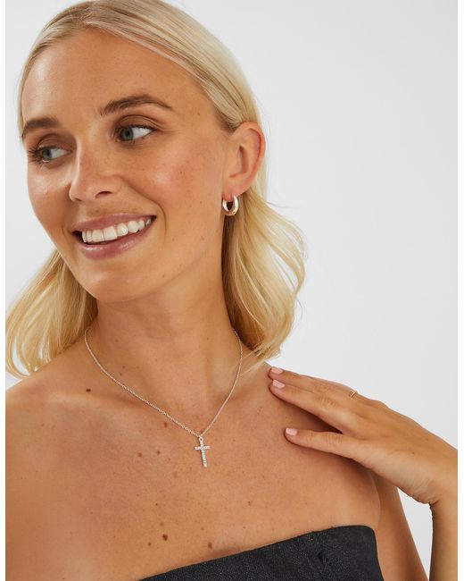 Accessorize White Pavé Cross Pendant Necklace