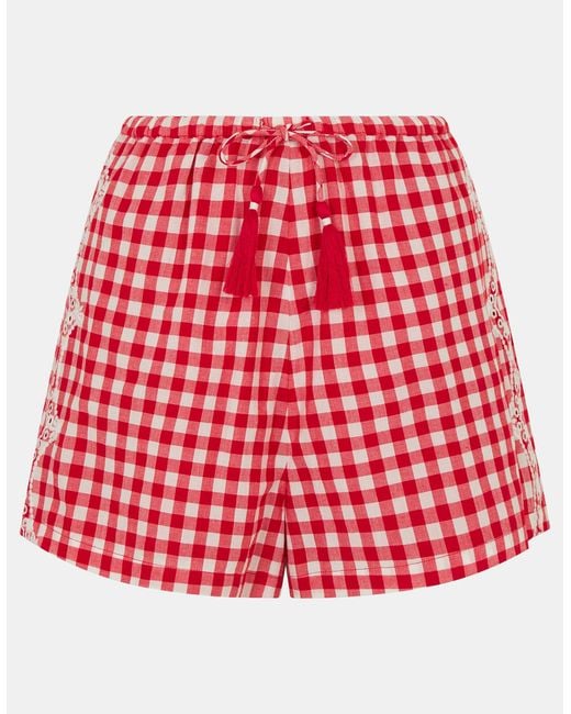 Accessorize Red Cutwork Gingham Shorts