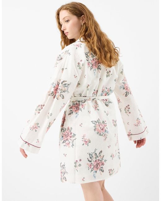 Accessorize White Floral Print Short Dressing Gown