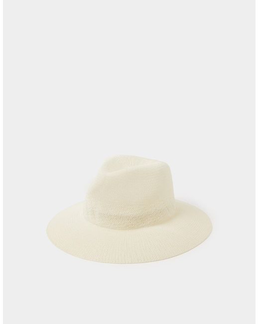 Accessorize White Woven Packable Fedora Hat