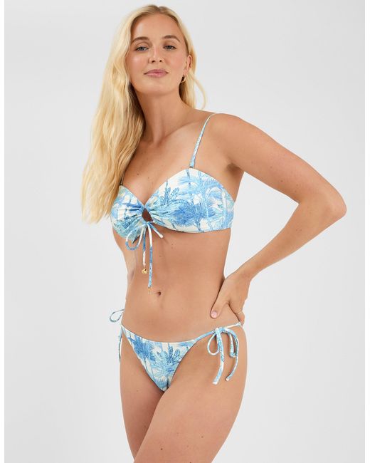 Accessorize Blue Palm Print Tie Bikini Bottoms