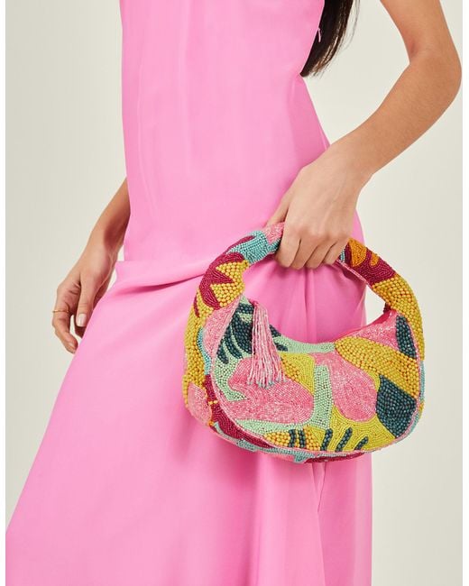 Accessorize Pink Women's Gold Beaded Handheld Bag