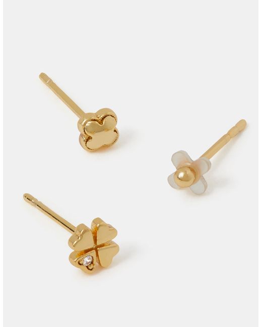 Accessorize White 3-Pack 14Ct-Plated Mother Of Pearl Clover Stud Earrings