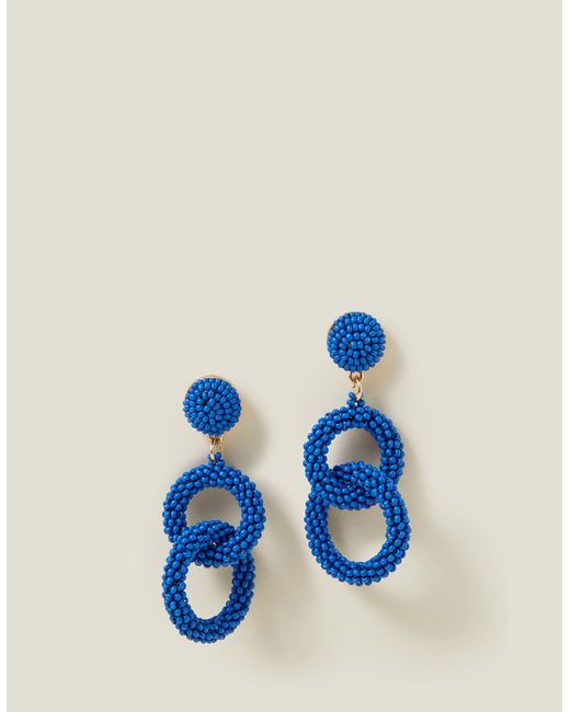 Accessorize Women's Blue Beaded Drop Hoop Earrings