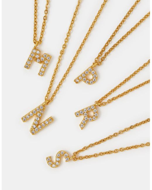 Accessorize Metallic 14Ct-Plated Stone Initial Pendant Necklace