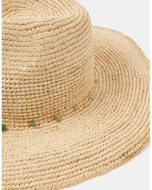 Accessorize Natural Bead Trim Fedora Hat