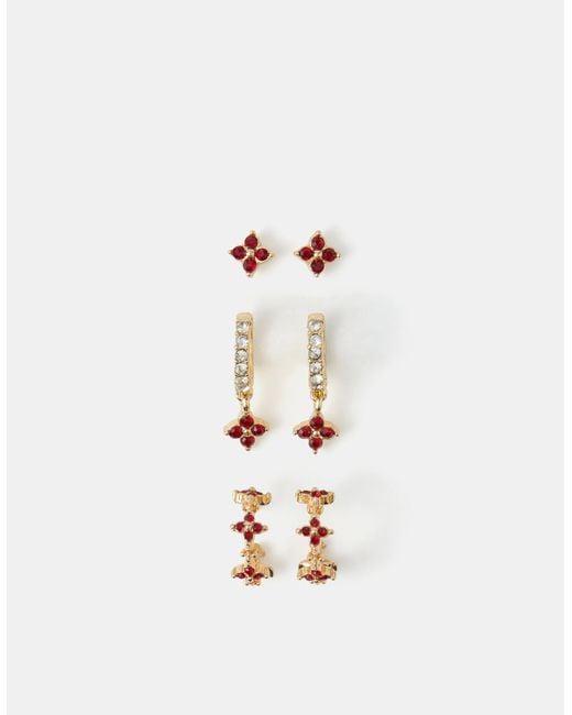 Accessorize Metallic 3-Pack Gem Cross Stud & Hoop Earrings
