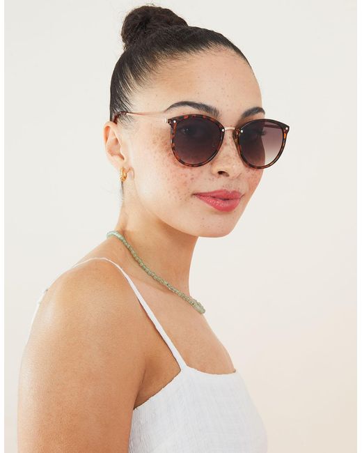 Accessorize Brown Metal Bridge Round Preppy Sunglasses