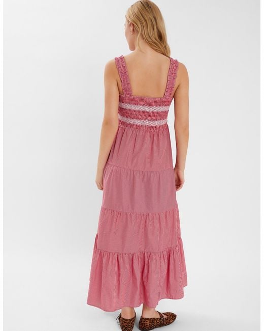 Accessorize Pink Stripe Smocked Maxi Dress