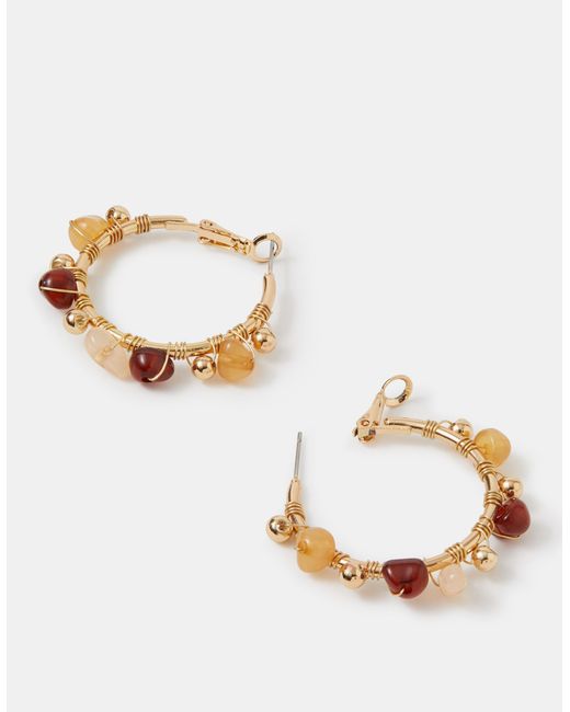 Accessorize Metallic Stone Bead Hoop Earrings