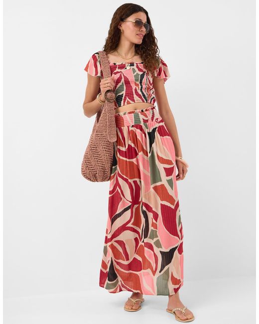 Accessorize Red Abstract Print Smocked Crop Top