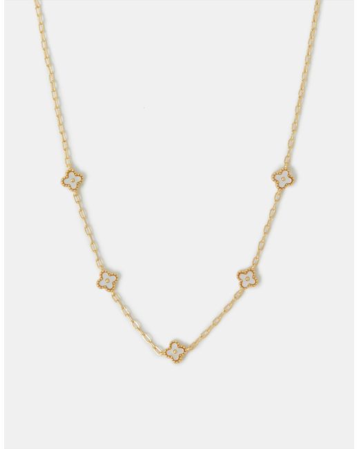 Accessorize Natural 14Ct-Plated Mother Of Pearl Clover Station Necklace
